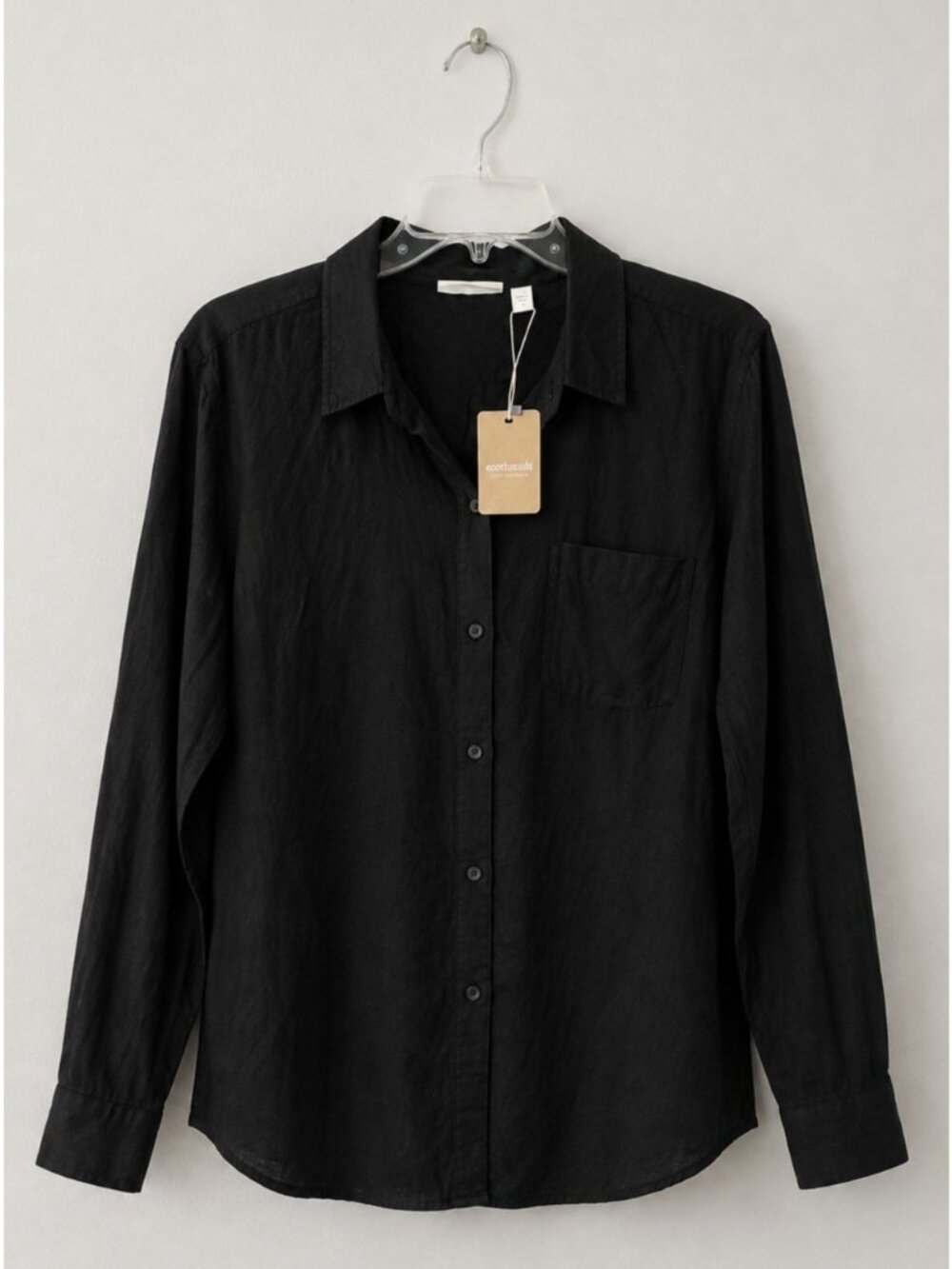 Ecothreads Womens Plus Size 3X  Black Long Sleeve Button-up Lyocell Shirt NEW